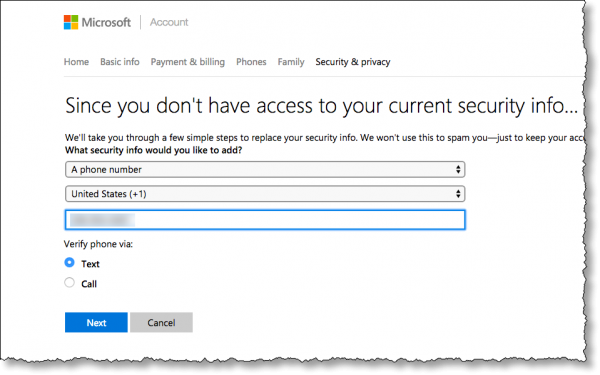 changing microsoft account phone number